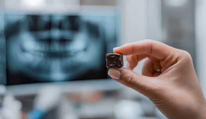 Dental X-ray and a small brown cube