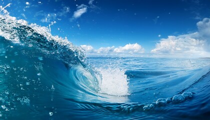 Water Wave Under Blue Sky Water Wave With Bubbles