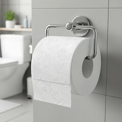 Toilet Paper Roll on Holder in Modern Bathroom Setting.