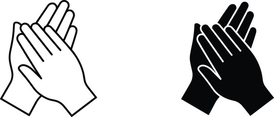 Obraz premium Pair of clapping hands icons in line and silhouette styles representing applause appreciation success approval and celebration gestures.