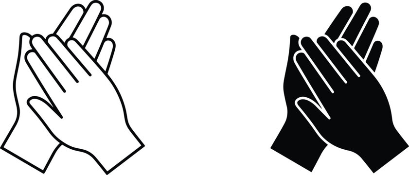 Pair of clapping hands icons in line and silhouette styles representing applause appreciation success approval and celebration gestures.