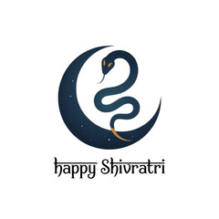 Fototapeta premium A minimalist graphic design for happy shivratri featuring a crescent moon and coiled snake Vector, illustration