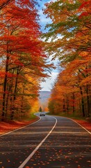 Autumn Road Trip - A Scenic Drive Through Vibrant Fall Foliage.