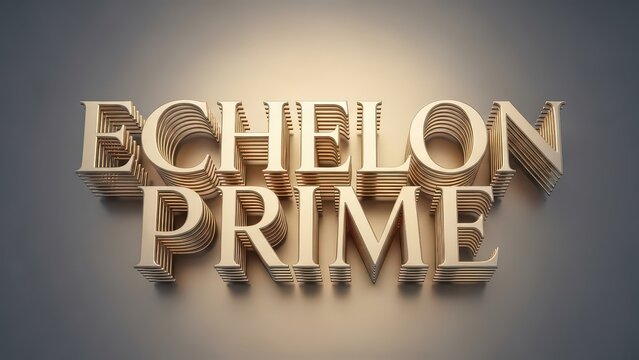 Echelon Prime 3D Text Logo Design on Grayscale Background.