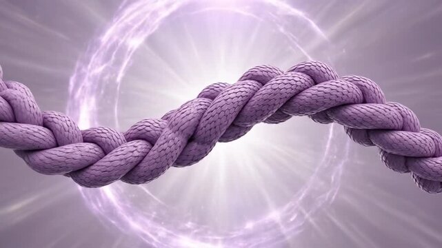 Abstract purple rope with a braided texture against a bright, glowing background.