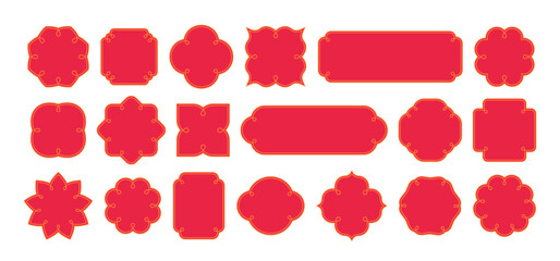 Fototapeta na wymiar Chinese Frames with Ornamental Borders. Oriental Logo Design Element. Vector Simple Retro Chinese Labels with Asian Patterns. Vintage China Red Frames.