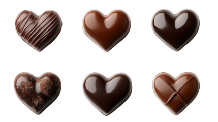 Delicious chocolate hearts, valentine's day treats, love symbols on transparent background