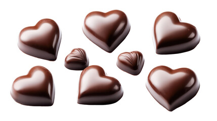 Fototapeta premium Delicious chocolate hearts isolated on transparent background