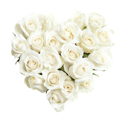 Obraz premium White roses heart shape valentine's day love bouquet on transparent background