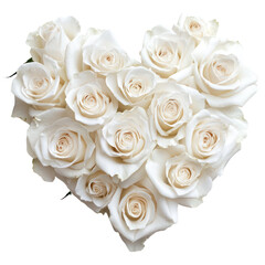 Obraz premium White roses heart shape, romantic valentine's day decor, isolated on transparent background