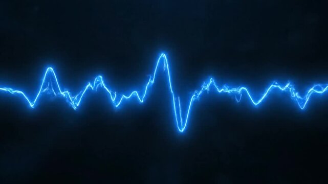 Abstract Electric Energy Waveform Animation with Glowing Blue Light on a Dark Background