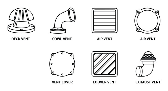Ventilation hardware collection for ships featuring deck vents cowl vents and air intake vent covers
