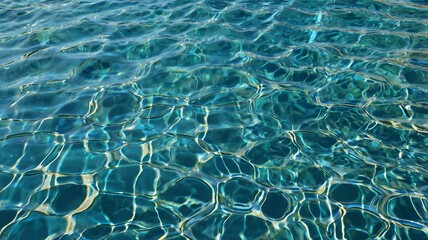 Obraz premium Abstract blue water background texture with bright caustic light patterns and ripples for summer vacation and spa design concepts