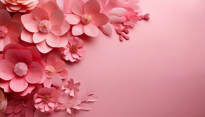 Pink Paper Flowers On A Pink Background Happy Birthday Greeting Card Generated Ai