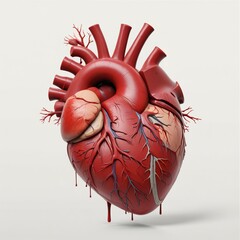 Anatomical Human Heart Model with Veins and Arteries, Isolated on White Background, for Medical Education and Healthcare Visualization