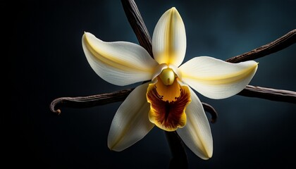 Vanilla Flower Pod Dark Background Close Up