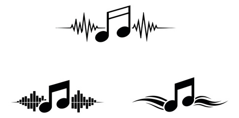 Graphic music symbol set featuring musical notes and sound waves for audio and music themes