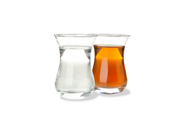 Bright cups of water and tea, isolated, PNG