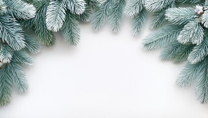 Elegant Christmas Season Border Frosted Fir Branch Isolated On Clean White Backdrop 2