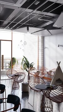 3D render vertical animation of a pet-friendly caf&eacute;