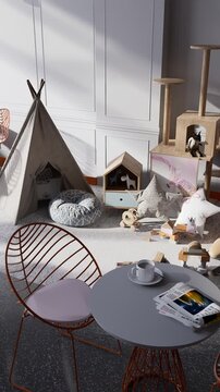 3D render vertical animation of a pet-friendly caf&eacute;