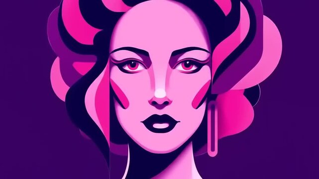 Woman Portrait Pink Hair Style Illustration.