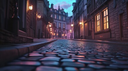 Cobblestone Street at Dusk: A Charming European Evening