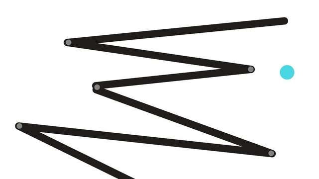 The structure, made up of connected sticks, moves and changes. Glass balls fall from above, hitting the sticks and flying off. Imitation of simple game.