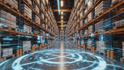 Smart warehouse with AI and IoT technology for efficient inventory management and logistics. - Powered by Adobe