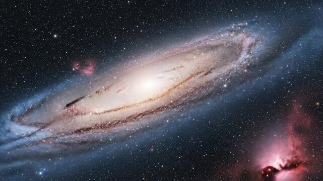 Spectacular spiral with bright stars and cosmic dust clouds in deep space.