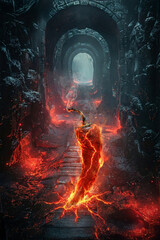 Glowing Red Chili Pepper in Dark Fantasy Dungeon, Spicy and Hot Concept, Mystical 3D Illustration