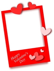 Cute valentine's day photo frame template with hearts decoration on transparent background.