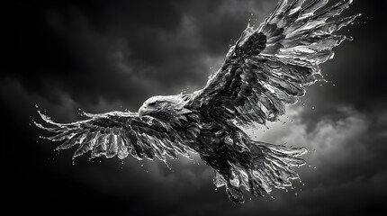 Abstract eagle made of liquid metal and water splash,poweful freedom concept