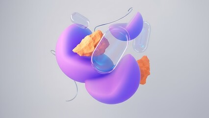 Abstract Composition of Purple Shapes Orange Rocks and Clear Ovals