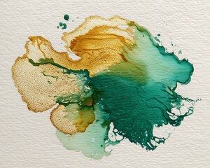 Abstract artistic Ramadan watercolor splash in traditional green and gold colors with fluid blends and soft edges for creative projects
