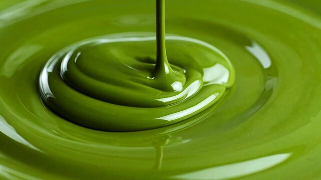 滑らかな液体抹茶チョコレートの波紋のループ映像  トロトロに溶けた甘いスイーツのクローズアップ