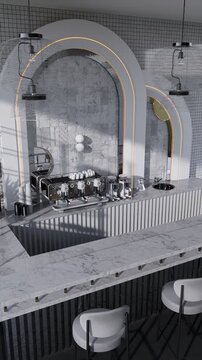 3D render vertical animation of a luxury-style beverage bar
