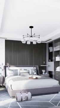 3D render vertical animation of a minimalist bedroom