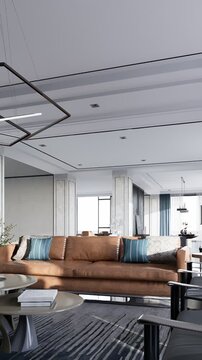 3D render vertical animation of a living room