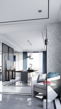 3D render vertical animation of a living room