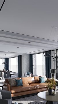 3D render vertical animation of a living room