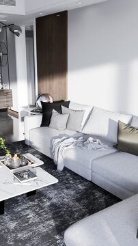 3D render vertical animation of a living room