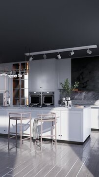3D render vertical animation modern kitchen