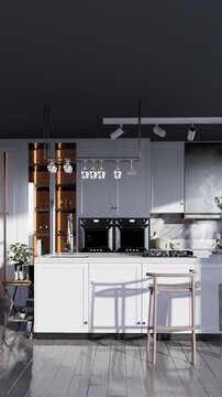 3D render vertical animation modern kitchen
