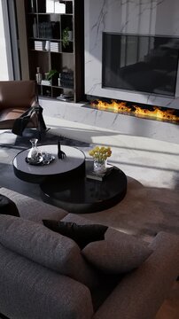 3D render vertical animation of a living room