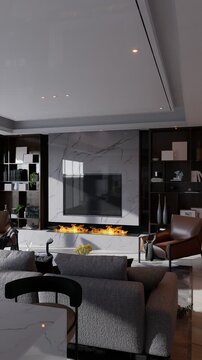 3D render vertical animation of a living room