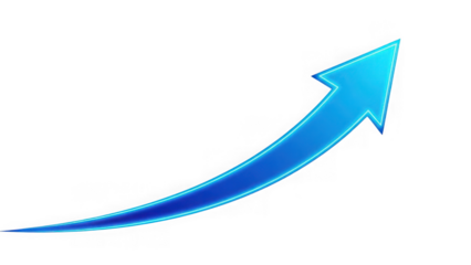 Blue arrow pointing upwards in a curved motion