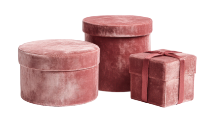 Luxury velvet gift boxes, velvet, round, square, isolated on transparent background