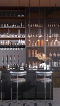 3D render vertical animation of a luxury-style beverage bar