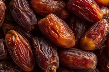 Rustic and organic dried date texture background showcasing wrinkled skins, glossy flesh, and rich brown tones for natural food themes